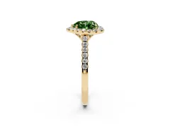 Fancy Green Heart Cut Diamond Pavé Halo Engagement Ring Set in Yellow gold with Pavé Band and Prong Setting