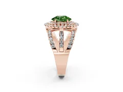 Fancy Green Oval Cut Diamond Double Halo Ring Set in Rose gold with Round Pavé Split Shank
