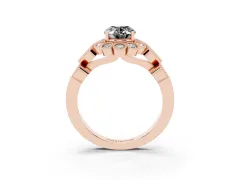 Fancy Black Oval Cut Diamond Solitaire Ring Set in Rose gold with Milgrain Pavé Heart Band