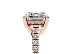 Asscher Cut Diamond Solitaire Ring Set in Rose gold with Brilliant Pavé Band and Prong Setting