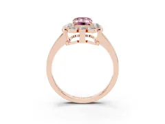 Fancy Pink Emerald Cut Diamond Halo Cluster Engagement Ring Set in Rose gold with Solitaire Band and Prong Setting