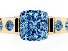 Fancy Blue Cushion Cut Diamond Channel-Set Band Ring Set in Yellow gold with Bezel Prong Setting