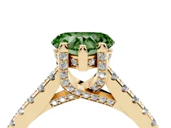 Fancy Green Heart Cut Diamond Solitaire Ring Set in Yellow gold with Brilliant Pavé Band and Prong Setting