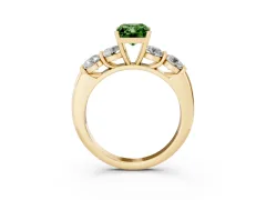 Fancy Green Radiant Cut Diamond Five-Stone Prong Set Ring Set in Yellow gold with Classic Band