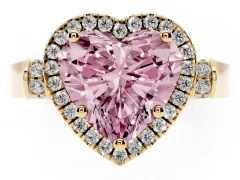 Fancy Pink Heart Cut Diamond Halo Ring Set in Yellow gold with Twist Band and Pavé Accents