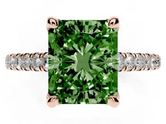Fancy Green Radiant Cut Diamond Solitaire Ring Set in Rose gold with Brilliant Pavé Band and Prong Setting