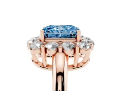 Fancy Blue Radiant Cut Diamond Halo Cluster Engagement Ring Set in Rose gold with Polished Band and Prong Setting