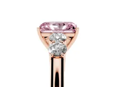 Fancy Pink Radiant Cut Diamond Five-Stone Prong Set Band Ring Set in Rose gold with Polished Band