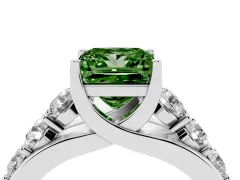 Fancy Green Princess Cut Diamond Pavé Engagement Ring Set in White gold with Prong Setting