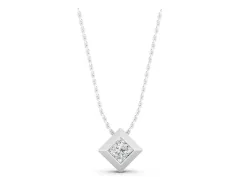 Princess Cut Diamond Pendant Set in White gold with Bezel and Delicate Chain