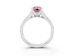 Fancy Pink Emerald Cut Diamond Bezel-Set Solitaire Ring Set in White gold with Channel-Set Band