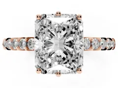 Radiant Cut Diamond Solitaire Engagement Ring Set in Rose gold with Pavé Band and Prong Setting