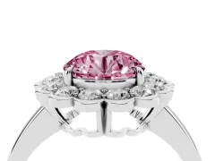 Fancy Pink Round Cut Diamond Halo Cluster Engagement Ring Set in Platinum with Solitaire Band and Prong Setting