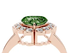 Fancy Green Heart Cut Diamond Halo Cluster Engagement Ring Set in Rose gold with Solitaire Band and Prong Setting