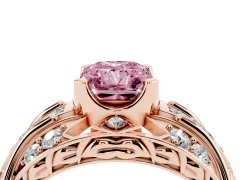 Fancy Pink Radiant Cut Diamond Art Deco Ring Set in Rose gold with Pavé Split Shank
