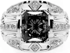 Fancy Black Radiant Cut Diamond Art Deco Ring Set in Silver with Pavé Split Shank