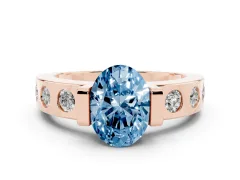 Fancy Blue Oval Cut Diamond Channel-Set Band Ring Set in Rose gold with Bezel Prong Setting