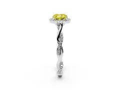 Fancy Yellow Cushion Cut Diamond Halo Twist Band Solitaire Ring Set in Silver with Prong Setting