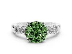 Fancy Green Round Cut Diamond Five-Stone Prong Set Engagement Ring Set in White gold with Channel Band