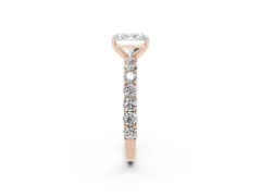 Radiant Cut Diamond Solitaire Ring Set in Rose gold with Shared Prong Pavé Band
