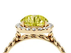 Fancy Yellow Round Cut Diamond Halo Ring Set in Yellow gold with Plain Twisted Band