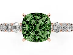 Fancy Green Cushion Cut Diamond Solitaire Ring Set in Rose gold with Shared Prong Pavé Band