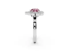 Fancy Pink Heart Cut Diamond Cluster Halo Ring Set in Platinum with Milgrain Bezel Accents and Plain Band