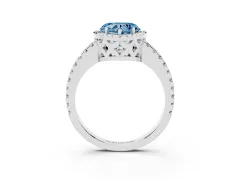 Fancy Blue Heart Cut Diamond Halo Ring Set in White gold with Pavé Shoulders and Halo-Framed Center