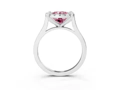 Fancy Pink Round Cut Diamond Cluster Halo Solitaire Ring Set in Platinum with Prong Setting