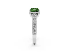 Fancy Green Princess Cut Diamond Solitaire Ring Set in Silver with Milgrain-Edged Pavé Band and Prong Setting