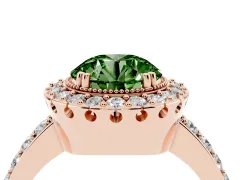 Fancy Green Round Cut Diamond Halo Ring Set in Rose gold with Pavé Shank and Prong Setting