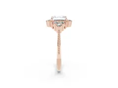 Asscher Cut Diamond Cluster Ring Set in Rose gold with Beaded Band