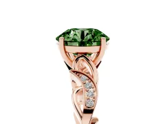 Fancy Green Round Cut Diamond Vine Band Solitaire Ring Set in Rose gold with Milgrain Prong Setting