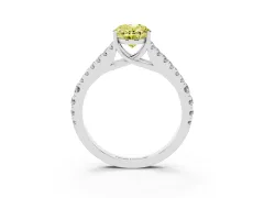Fancy Yellow Oval Cut Diamond Split Shank Pavé Engagement Ring Set in Silver with Prong-Held Center Stone