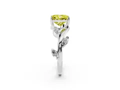 Fancy Yellow Radiant Cut Diamond Solitaire Ring Set in Silver with Twisted Marquise Accent Band