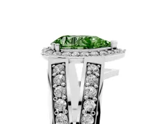 Fancy Green Pear Cut Diamond Halo Ring Set in White gold with Double Pavé Split Shank