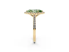 Fancy Green Marquise Cut Diamond Pavé Halo Engagement Ring Set in Yellow gold with Pavé Band and Prong Setting