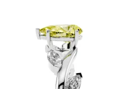 Fancy Yellow Pear Cut Diamond Solitaire Ring Set in White gold with Twisted Marquise Accent Band