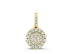 Round Diamond Double Halo Pendant Set in Yellow gold with Allover Pavé