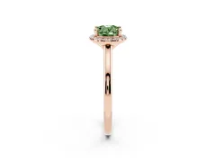 Fancy Green Oval Cut Diamond Halo Engagement Ring Set in Rose gold with Pavé Band and Rising Shoulders