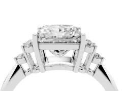 Princess Cut Diamond Cluster Ring Set in Silver with Plain Band and Prong Setting