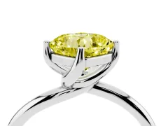 Fancy Yellow Cushion Cut Diamond Solitaire Engagement Ring Set in Platinum with Classic Plain Band