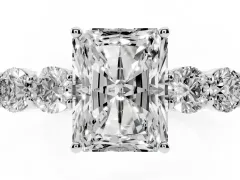 Radiant Cut Diamond Five-Stone Prong Set Band Ring Set in Platinum with Polished Band