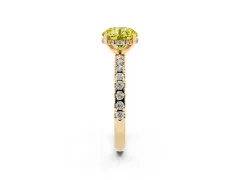 Fancy Yellow Round Cut Diamond Pavé Solitaire Ring Set in Yellow gold with Round Band Accents and Prong Setting