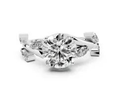 Round Cut Diamond Solitaire Ring Set in White gold with Twisted Marquise Accent Band