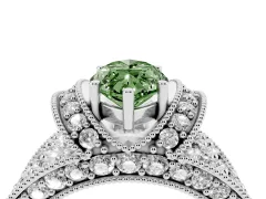 Fancy Green Marquise Cut Diamond Milgrain Halo Pavé Engagement Ring Set in White gold with Prong Setting