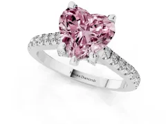 Fancy Pink Heart Cut Diamond Solitaire Ring Set in White gold with Brilliant Pavé Band and Prong Setting
