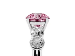 Fancy Pink Round Cut Diamond Five-Stone Prong Set Ring Set in Platinum with Classic Band