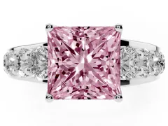 Fancy Pink Princess Cut Diamond Pavé Engagement Ring Set in White gold with Prong Setting