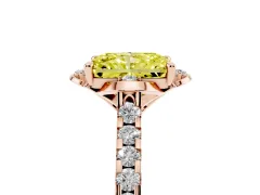 Fancy Yellow Radiant Cut Diamond Solitaire Ring Set in Rose gold with Pavé Band and Floral Prong Setting